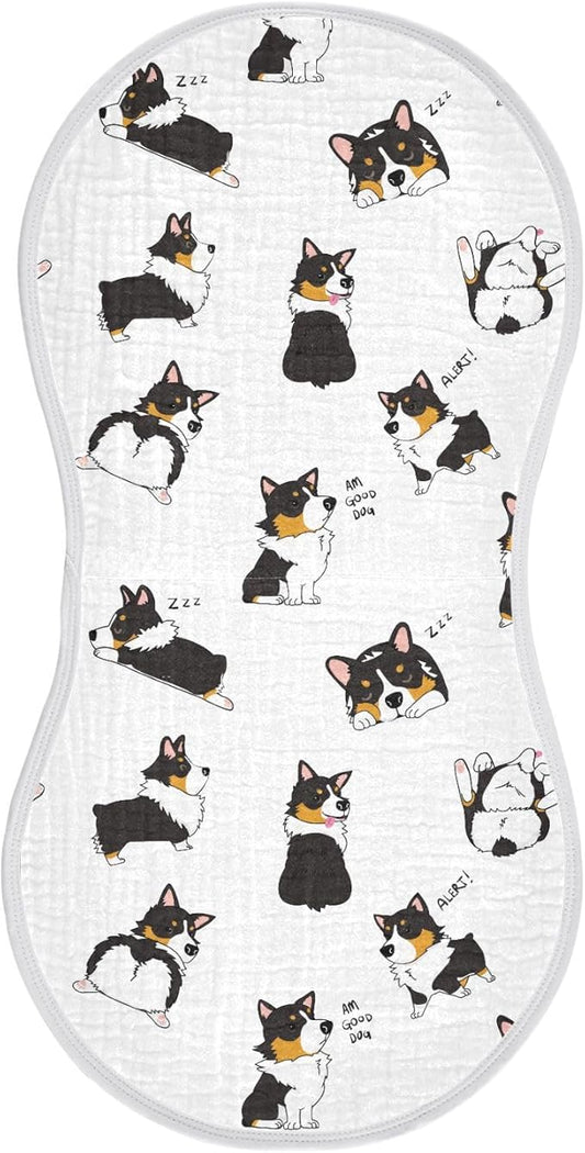 vvfelixl Burp Cloths Pembroke Welsh Corgi Tricolor Dog Seamless Pattern for Baby Boy Girls Baby Washcloths Burp Rags 1 Pack