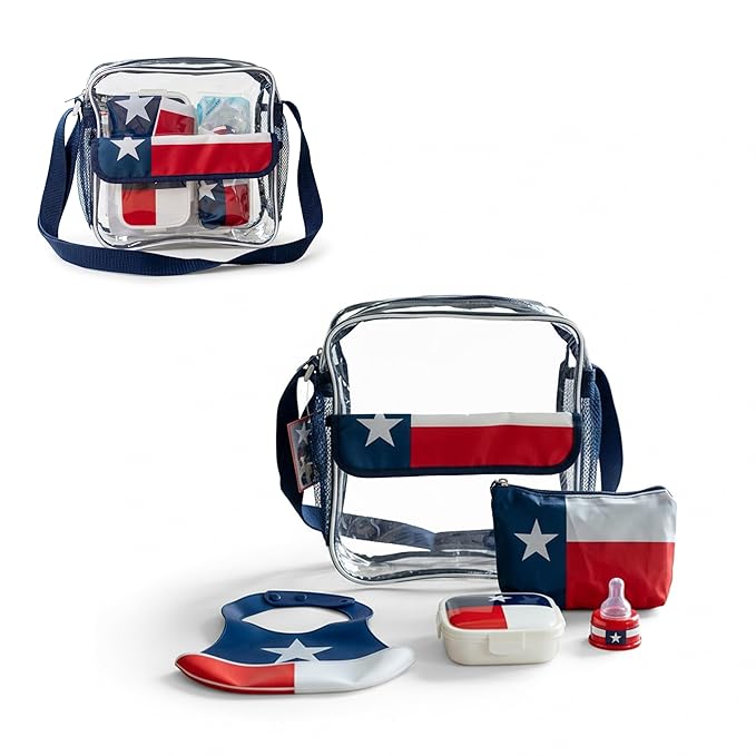 Refresh-A-Baby Feeding Essentials Kit for Feeding on the go, Feeding Travel Set with Universal Bottle Top Adaptor, Resealable Container, Silicone Bib, Clear Travel Bag & More (Texas Star)