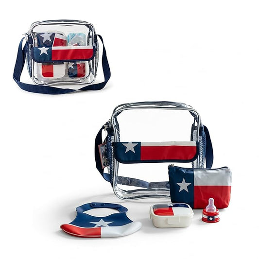Refresh-A-Baby Feeding Essentials Kit for Feeding on the go, Feeding Travel Set with Universal Bottle Top Adaptor, Resealable Container, Silicone Bib, Clear Travel Bag & More (Texas Star)
