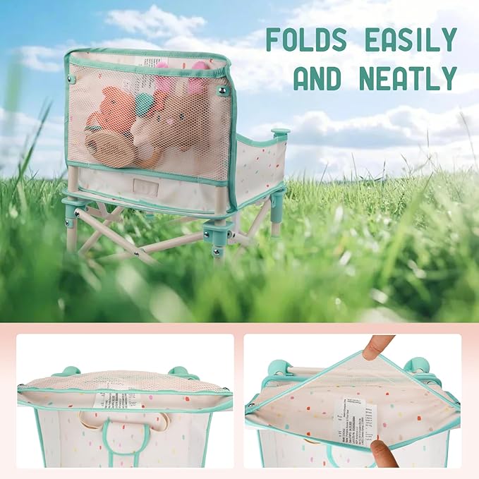 Tiny Marvels 3-in-1 Portable Baby Chair, Foldable Booster Seat with Removable Tray, Safety Harness & Carry Bag for Dining, Travel, Camping, Beach, 6M-3Y (Cream Confetti)