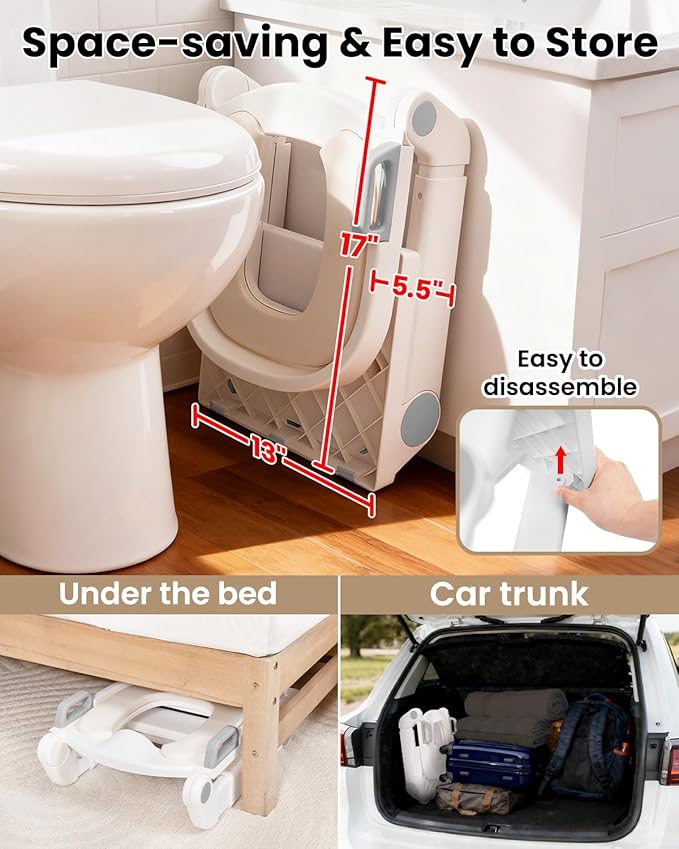 Potty Training Seat, Primlect Upgrade Toddler Toilet Seat for Kids Boys Girls, 2 in 1 Potty Training Toilet with Step Stool, Adjustable Seat and Ladder, Non-Slip Pad, Splash Guard (Light Grey)
