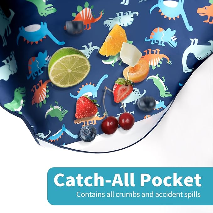 3 Pcs Long Sleeved Bib Set|Baby Waterproof Bibs with Pocket Bundle|Toddler Bib with Sleeves|Stain Resistance Smock 6-24 Month