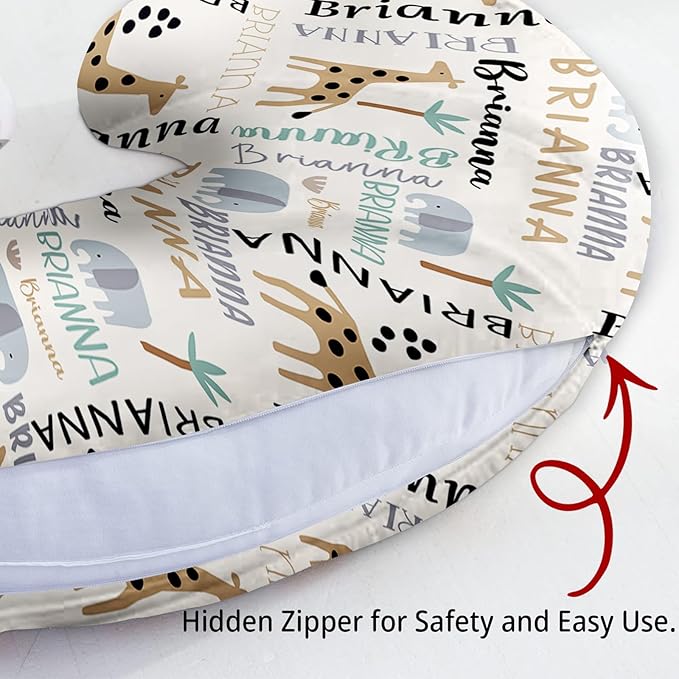 Baby Nursing Pillow Cover - Personalized Name Breastfeeding Pillow Cover with Giraffes Pattern, Stretchy Removable U-Shaped for New Moms, Soft Breathable Slipcover for Infant Boys Girls