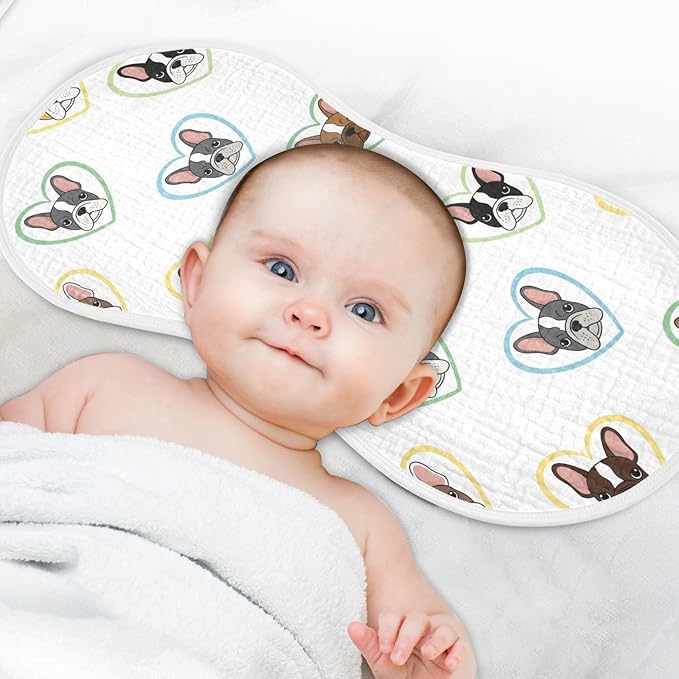 1 Pack Muslin Burp Cloths Bulldog Hearts White Cotton Baby Burp Cloths Ultra Soft Burping Cloth Absorbent Spit Up Rags for Newborn Baby Boys Girls 22x11 Inch