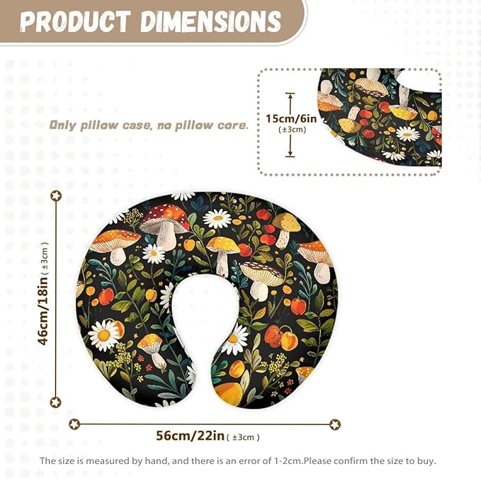 Mushroom Daisy Print Feeding Pillow Cover Breastfeeding Pillow Covers for Breastfeeding Mom Soft Nursing Pillow Case Skin-Friendly U-Shaped Hidden Zipper Design