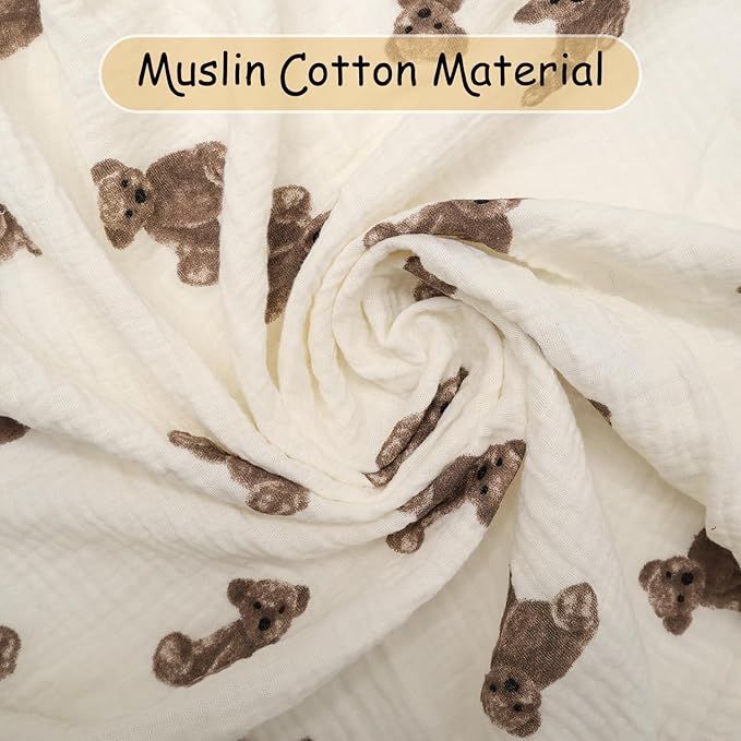 Muslin Nursing Cover for Baby Breastfeeding, Breathable 100% Cotton Privacy Nursing Covers, Multi Use Car Seat Stroller Cover (Bear)