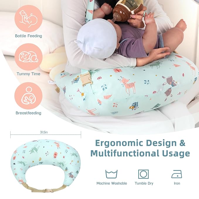 Nursing Pillow, Breastfeeding Pillows with Standard Size Removable Cover, Breast Feeding Pillow with Breathable Filling, Ergonomic Nursing Essentials for Bottle and Breastfeeding