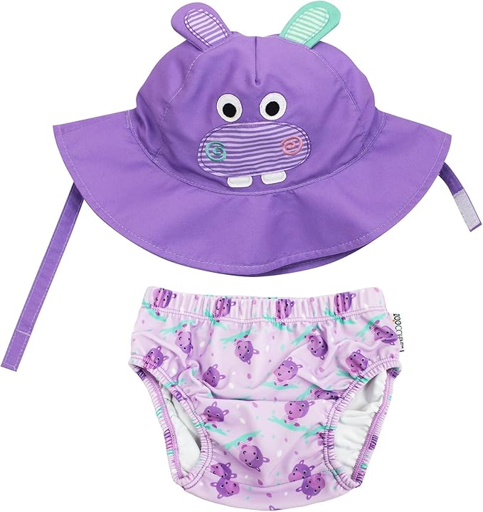 ZOOCCHINI Baby & Toddler Sun Hat & Reusable Swim Diaper Set, UPF 50+ Protection, Chlorine and Salt Water Resistant for Beach and Pool