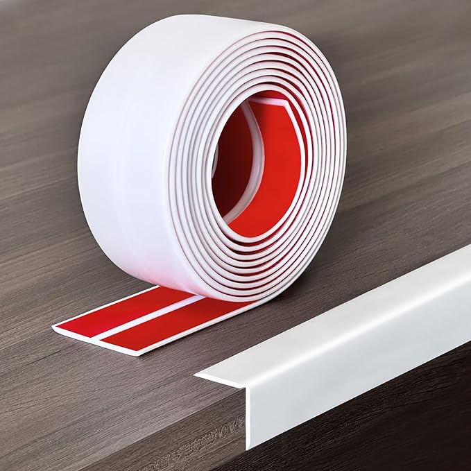 Wall Corner Protector, Peel and Stick Wall Corner Trim, Flexible Silicone Molding Wall Corner Guard, L Shaped Self Adhesive Edge Protector for Cabinet Doors, Drawer Tops, Shelves, White, 3/4in,10Ft