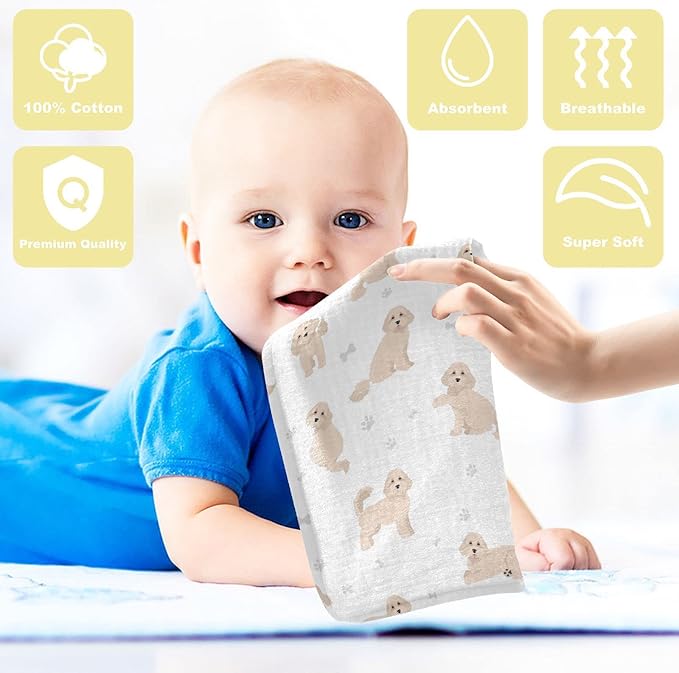 vvfelixl Baby Cotton Washcloths Cavapoo Mix Breed Pattern Infants Bath Towel for Unisex Face Towels for Newborn, Natural Baby Wipes Delicate Skin, 11.8 X 11.8 inch, one sizex5