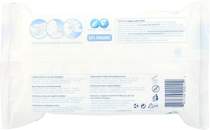 Natracare Organic Cotton Baby Wipes With Essential Oils of Chamomile, Apricot and Sweet Almond Oil (1 Pack, 50 Wipes Total)