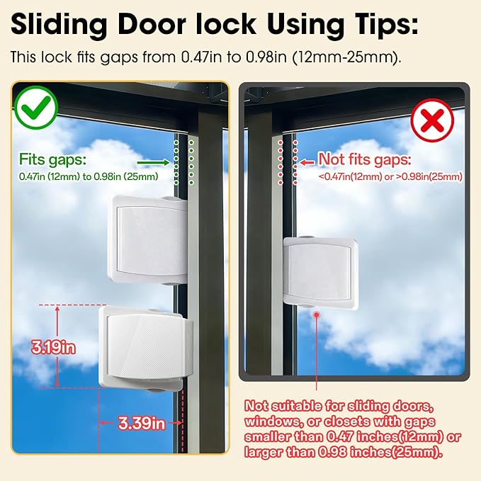 Sliding Door Lock Child Security: 2-Pack for Glass/Patio Doors, Windows & Closets, 3-Second No-Tools Installation, Durable Childproof Safety Lock for Lasting Protection - Baby to Kid Safety Age 0-4
