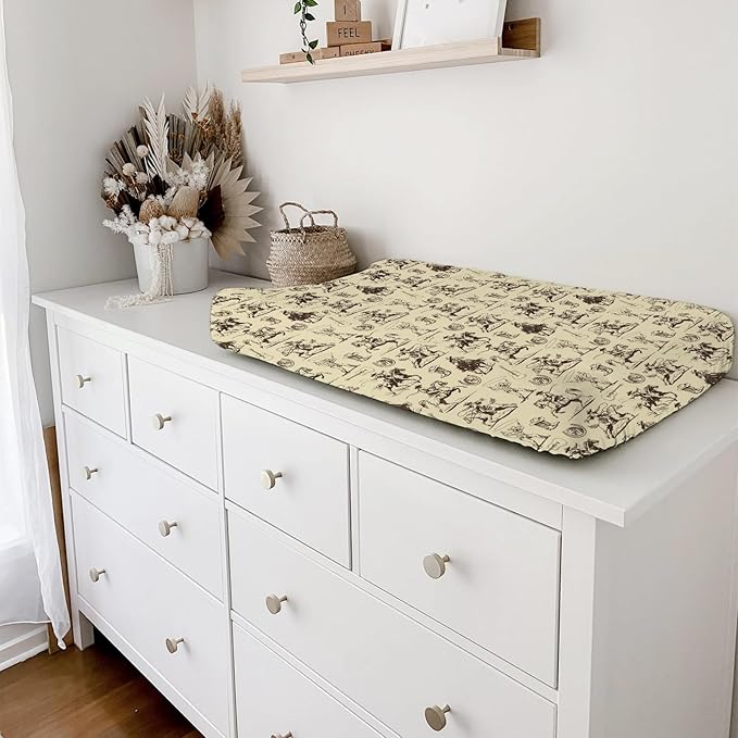 Vintage Western Cowboy Baby Changing Pad Covers for Boy Girl 32''x16'' Country Cowboy Hat Boots Guitar Fitted Diaper Change Table Pad Mats Wild West Soft Breathable Nursery Cradle & Bassinet Sheets