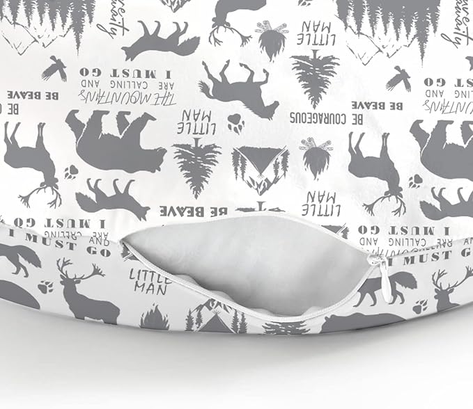Gray Animals Nursing Pillow Covers for Boy Deer Bear Horse Trees Mountain Nursing Slipcovers for Breastfeeding Pillows Camping Adventure Soft Stretchy Removable Cover for Newborn Infant