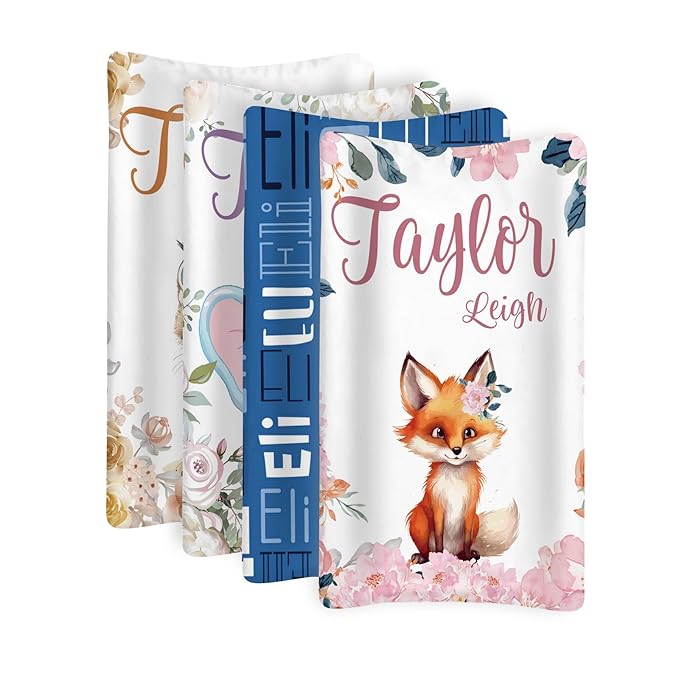 Custom Changing Pad Cover Set - Jersey Knit Comfy CozyUltra Soft Unisex Diaper Changing Table Covers with Personalized Name for Baby Boys Girls - Waterproof Ultra Soft 4 Pcs Set Style07