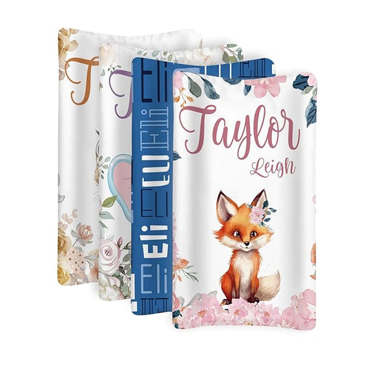 Custom Changing Pad Cover Set - Jersey Knit Comfy CozyUltra Soft Unisex Diaper Changing Table Covers with Personalized Name for Baby Boys Girls - Waterproof Ultra Soft 4 Pcs Set Style07