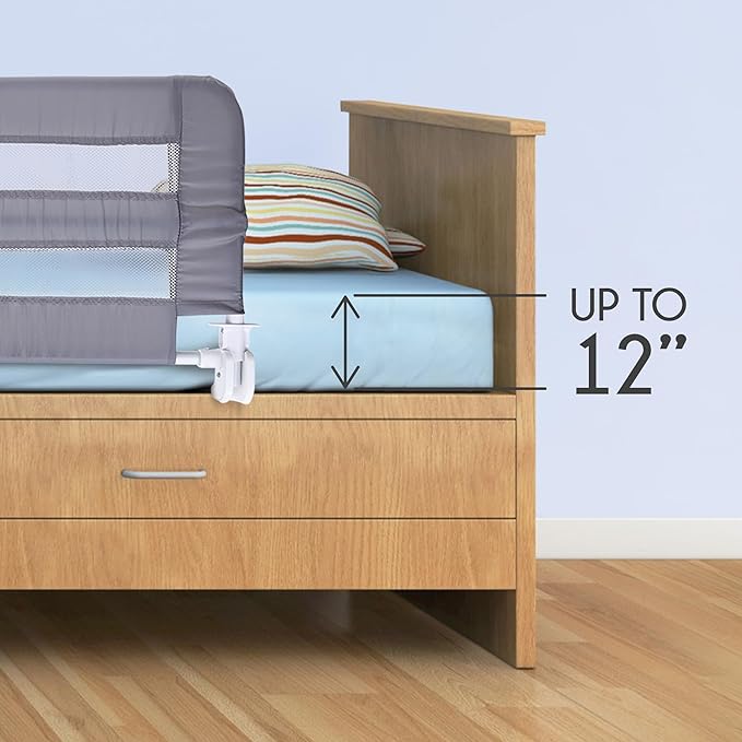 Little Chicks Fold Down Sydney Toddler Bed Rail Guard - Extra Long 43.25in - Fits Twin, Full and Queen Size Mattress with Anchor Safety System