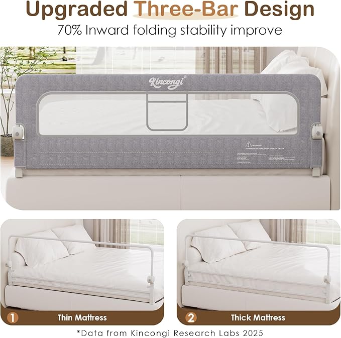 Bed Rail for Toddlers, 71 Inch Swing Down Toddler Bed Rails with Wider U-Shape Base, Breathable Baby Bed Rail Guard for King, Queen, Full, Twin Bed Rail for Baby
