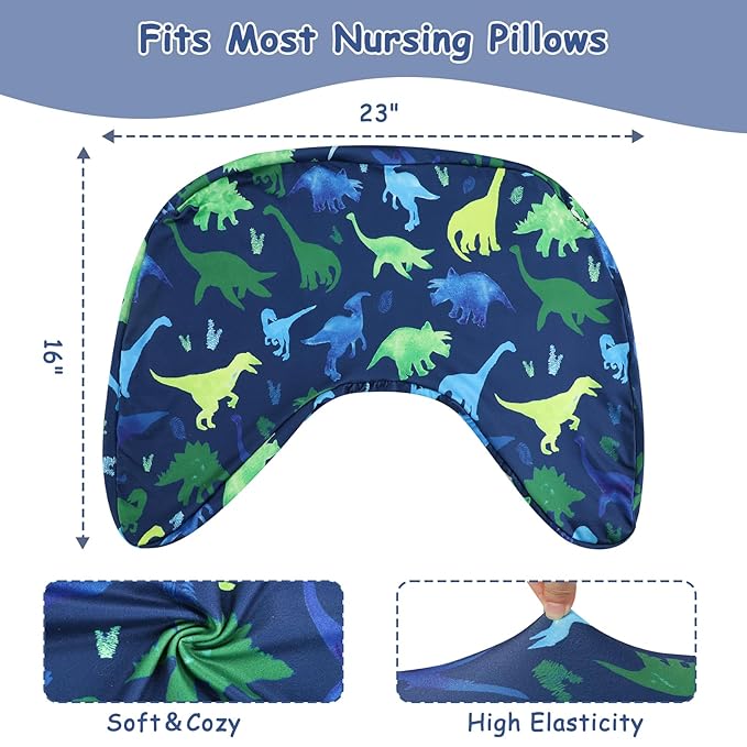 TANOFAR New Nursing Pillow Cover, Stretchy Minky Removable Nursing Cover for Breastfeeding Pillows, Ultra Soft Comfortable Slipcover for Baby Girl and Boy, Blue Dinosaur