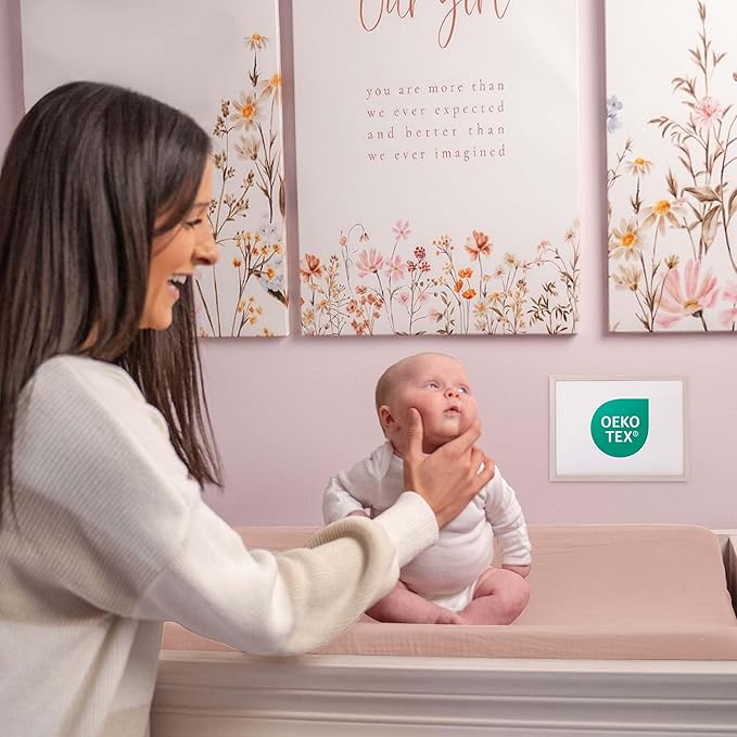 Mi Flor 2 Pack Muslin Changing Pad Cover 16x32x5 inches – Ultra Soft CPC Certified Baby Changing Table Cover with Elastic Corners, 360° Fit, Lightweight, Breathable, Fits Most Changing Pads
