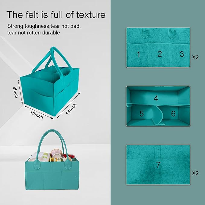 Baby Diaper Caddy is a versatile baby basket designed for nursery storage, car organization, and as a thoughtful gift for baby showers. Perfect for storing diapers and baby wipes. (Turquoise)