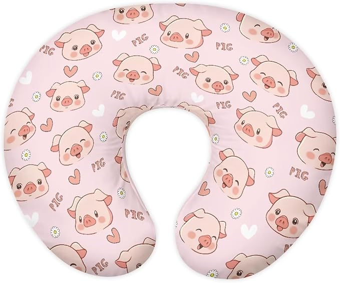 Cute Pig Nursing Pillow Cover for Newborn U-Shaped Breastfeeding Pillow Slipcover Hidden Zipper Design Soft and Skin-Friendly