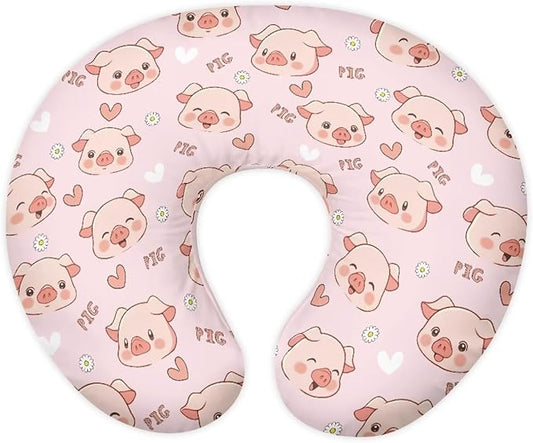Cute Pig Nursing Pillow Cover for Newborn U-Shaped Breastfeeding Pillow Slipcover Hidden Zipper Design Soft and Skin-Friendly