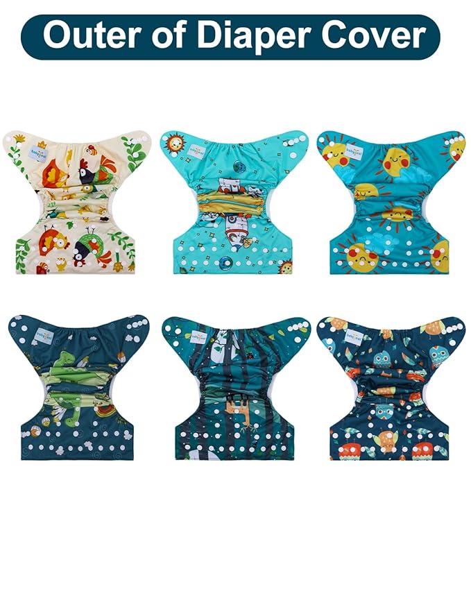 babygoal Cloth Diaper Covers 6 Pack with Wet Bag for Fitted Diapers and Prefolds with Double Gussets, Adjustable and Reusable for Baby Boys