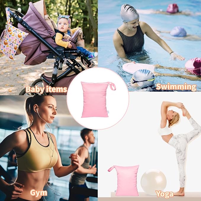 Wet Dry Bag Reusable Waterproof Swimming Bag Travel Beach Pool Yoga Gym Bag for Baby Cloth Diaper Swimsuits Wet Clothes Two Zipper Pockets 3 Pack Rainbow Orange Flower 3L04