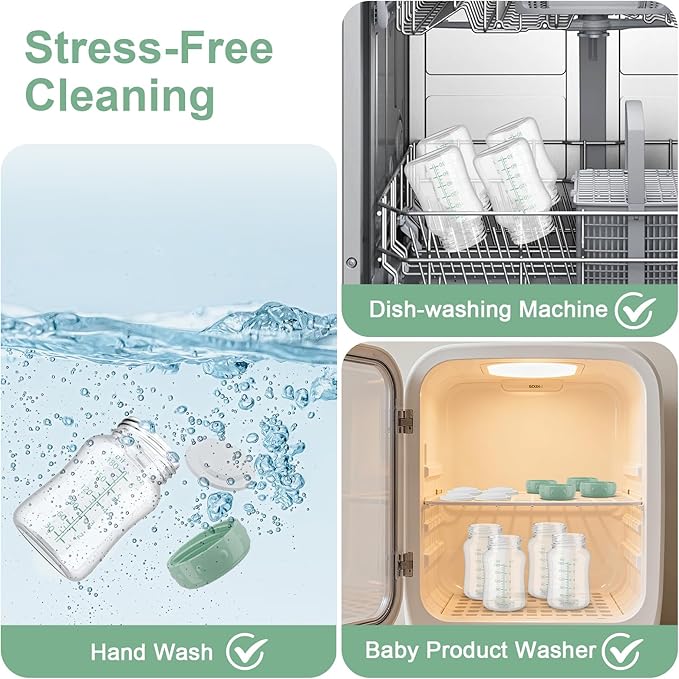 Breastmilk Storage Bottle Compatible with Spectra/Motif Luna/afontoto Flange, 4PCS Breast Milk Container for Fridge, Wide-Neck, BPA Free Baby Bottles with Lid Fit Momcozy Breast Milk Cooler 22oz Green