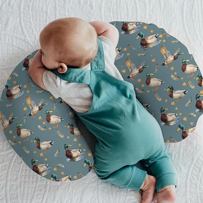 Vintage Mallard Ducks Baby Nursing Pillow Covers for Boy Girl Retro Duck Hunting Nursery Pillowcase for Breastfeeding Pillows Wild Birds Feathers Soft Stretchy Slipcovers for Newborn Infant