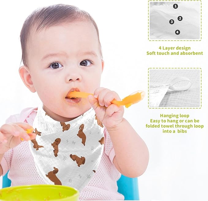 vvfelixl Baby Cotton Washcloths Dachshund Long Haired Infants Bath Towel for Unisex Face Towels for Newborn, Natural Baby Wipes Delicate Skin, 11.8 X 11.8 inch, one sizex3