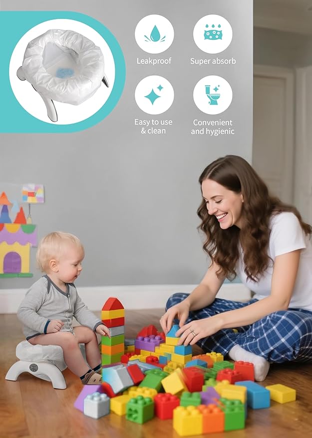[30 Counts] Disposable Potty Liners with 200ml Super Absorbent Pads – Portable Toddler Toilet Liners for Travel Potty Seats, Leak-Proof Potty Training Bags Fit Most Potty Chairs