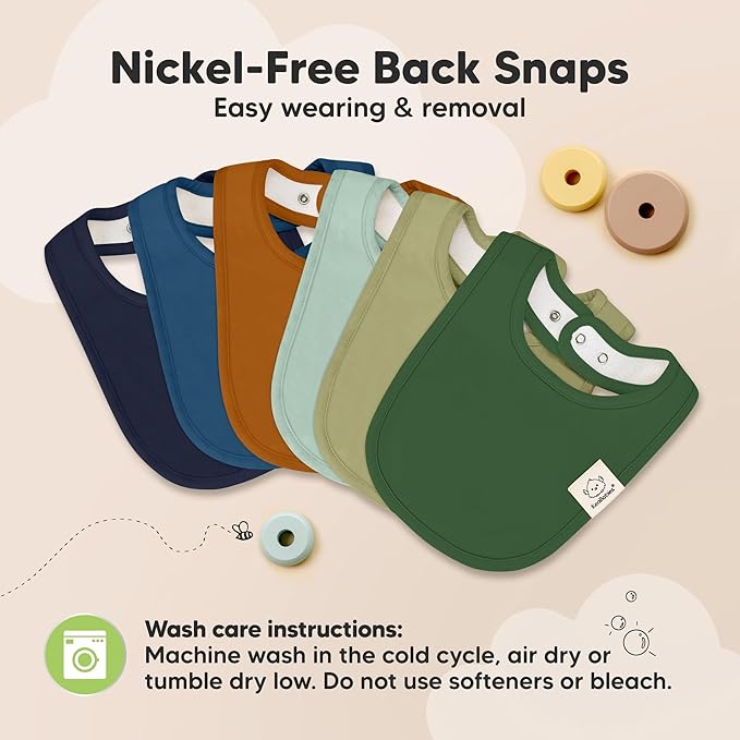 8-Pack Organic Baby Bibs for Boys, Girls - Soft Cotton Drooling and Teething Bibs for Baby Girl & Boy, Extra Absorbent, Easy To Clean & Put On for Toddler, Newborn, Infant 0-24 Months (Hunter)