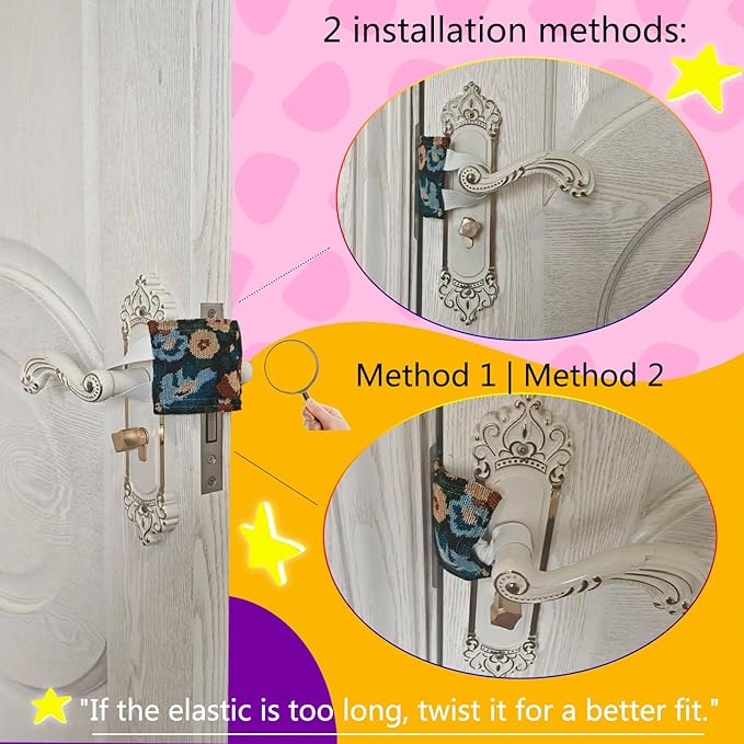Baby Proof Door Silencer & Cloth Latch Cover, Quiet Close Anti-Slam Pads to Prevent Slamming and Accidental Locking, for Nursery and Toddler Safety (3, Black Floral Pattern, 4.1 * 3.1 inches)