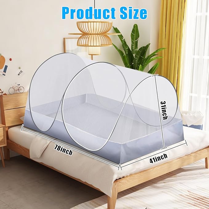 2 Pcs Extra Large Pop Up Mosquito Tent, Portable Foldable Mosquito Net for Bed Camping Travel Patio (78 * 41 * 31inch)