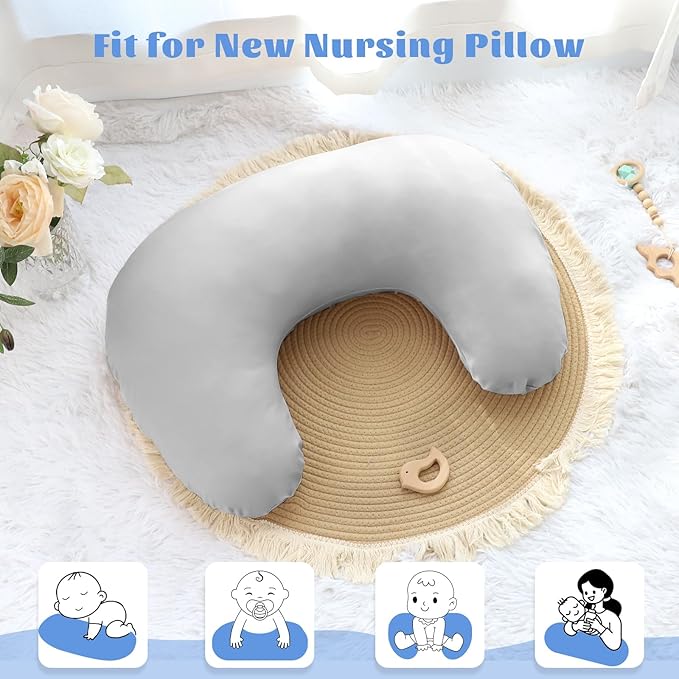 Hooyax Waterproof Nursing Pillow Cover, Stretchy Nursing Covers for New-Designed Breastfeeding Pillows, Adorable Infant Feeding Pillow Slipcover for Baby Boy and Girls (Grey)