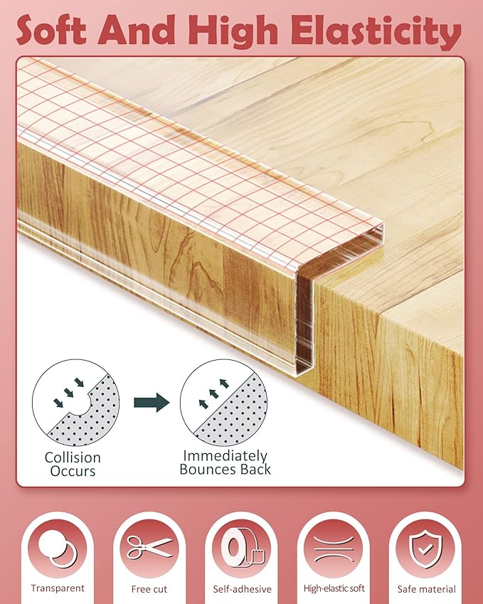 Corner Protectors Baby Proofing, Clear Edge Protector Strip, Soft Corner Protectors for Kids, Baby Child Safety Tables Corner Guards for Furniture Against Sharp Corners for Cabinets, Tables 6.6ft