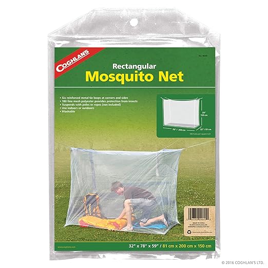 Coghlan's Rectangular Mosquito Net – Lightweight Mesh Canopy for Camping, Travel, and Outdoor Use – Includes Tie Loops, Carry Bag, Twine, Hooks, Anchors, Nails – White, 78" x 32" x 59" (Pack of 6)