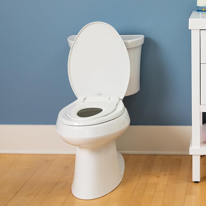 Little2Big Toilet Seat with Built-In Potty Training Seat, Slow Close, Durable Plastic, Made in USA, ELONGATED, White (Pack of 2)