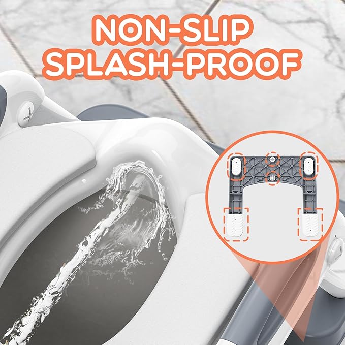 Potty Training Seat with Step Stool Ladder, Toddler Toilet Seat for Boys Girls, Adjustable 6 Heights Fits Round & Elongated Toilets, Anti-Slip Pads & Leak-Proof Guard