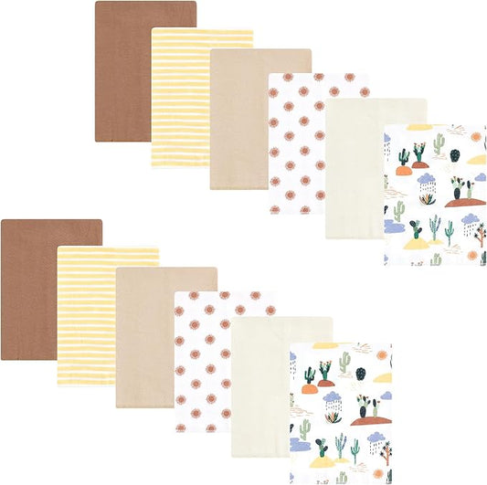 Hudson Baby Unisex Baby Flannel Burp Cloth 12pk, Fun Desert, One Size