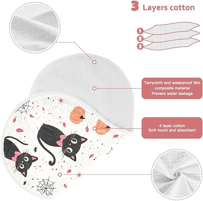 vvfelixl Muslin Burp Cloths Girly Halloween Cat Baby Washcloths for Baby Girl Boys 2 Pack