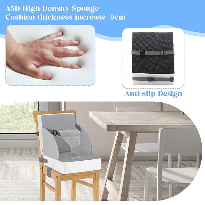 Toddler Booster Seat for Kitchen Chair Dining Table, PU Waterproof Strong Support Portable Booster Chair for Toddlers Eating, Easy Cleaning Booster Seat Cushion Detachable with Adjustable Straps