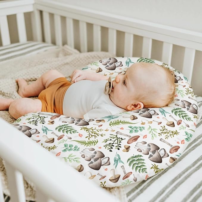 Vintage Mushroom Baby Nursing Pillow Covers for Boy Girl Retro Mushrooms Green Leaves Nursery Pillowcase for Breastfeeding Pillows Magical Plant Soft Stretchy Slipcovers for Newborn Infant