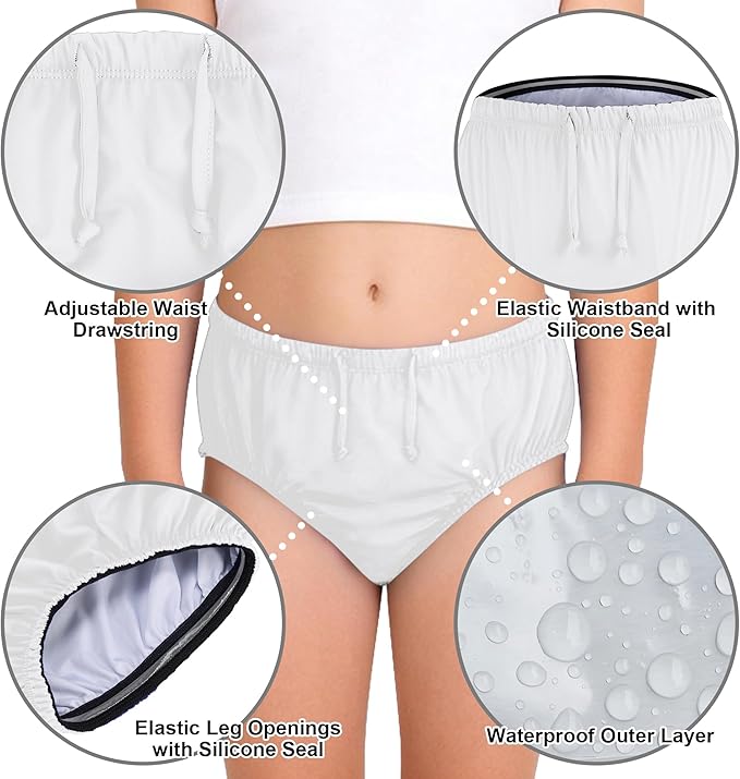 Special Needs Reusable Swim Diaper – Waterproof & Leakproof Incontinence Swimwear for Toddler, Youth & Adult, Unisex Cloth Diaper Cover (White, M)