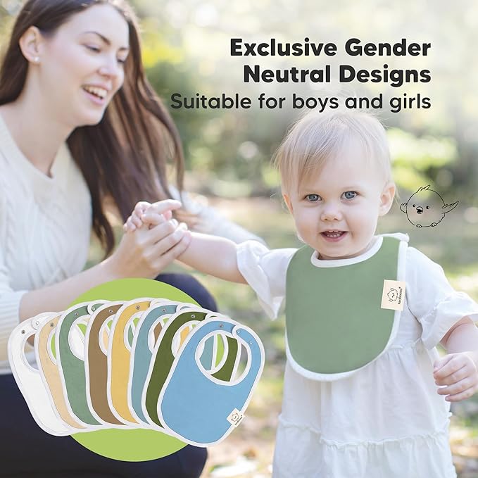 8-Pack Organic Baby Bibs for Boys, Girls - Soft Cotton Drooling and Teething Bibs for Baby Girl & Boy, Extra Absorbent, Easy to Clean & Put On for Toddler, Newborn, Infant 0-24 Months (Daybreak)