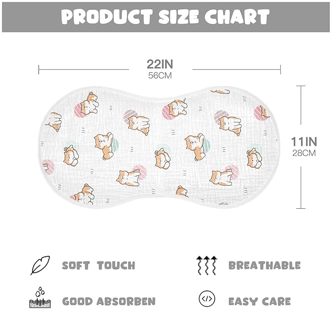 Kigai Cute Cartoon Shiba Inu Dog Muslin Baby Burp Cloths - Super Absorbent and Soft Burping Rags - Cotton Burp Clothes Set for Boys and Girls, 1 Pack