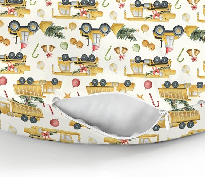 Christmas Trucks Construction Baby Nursing Pillow Covers for Boy Girl Dump Trucks Excavators Trees Nursery Pillowcase for Breastfeeding Pillows Winter Holiday Soft Stretchy Slipcovers for Newborn