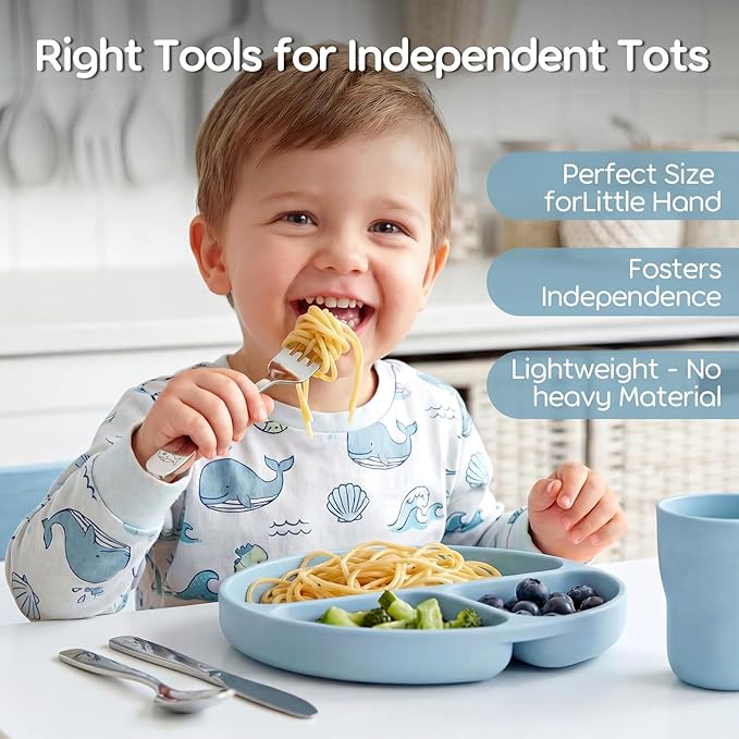 Lehoo Castle Toddler Silverware 6-Piece | Stainless Steel Toddler Utensils, Kids Silverware Children Safe Flatware for Self Feeding (Ocean Park)